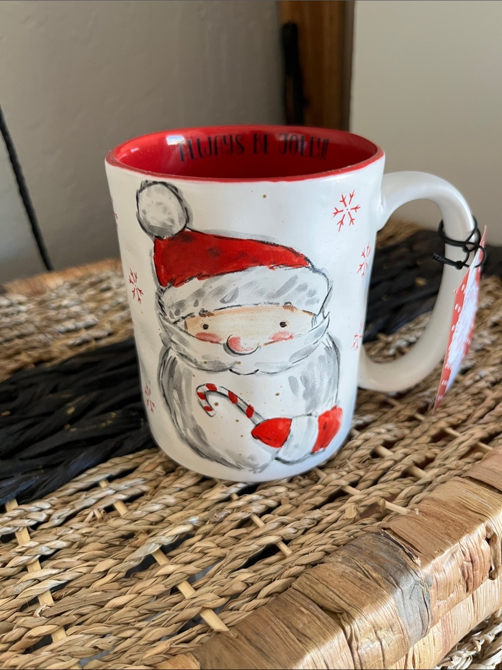 Santa Illustration Holiday Mug in White and Red